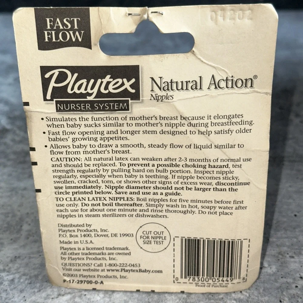 Vintage Playtex Natural Action Flat Top Latex Baby Bottle Nipples Fast Flow  (D)